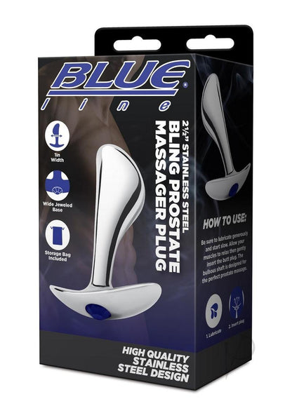 Blue Line Bling Prostate Massager Plug 2.5in - Stainless - Steel