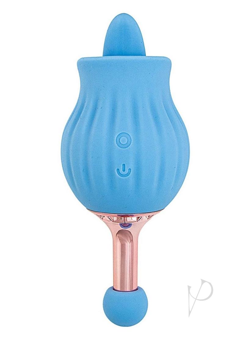 Clit-Tastic Rose Bud Dual Massager Rechargeable Silicone with Clitoral Stimulator - Blue