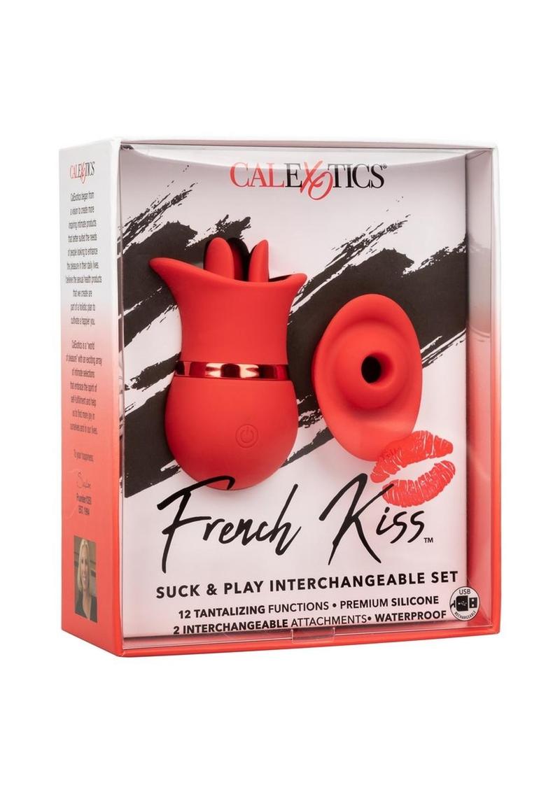 French Kiss Suck and Play Rechargeable Silicone Interchangeable - Red - Set