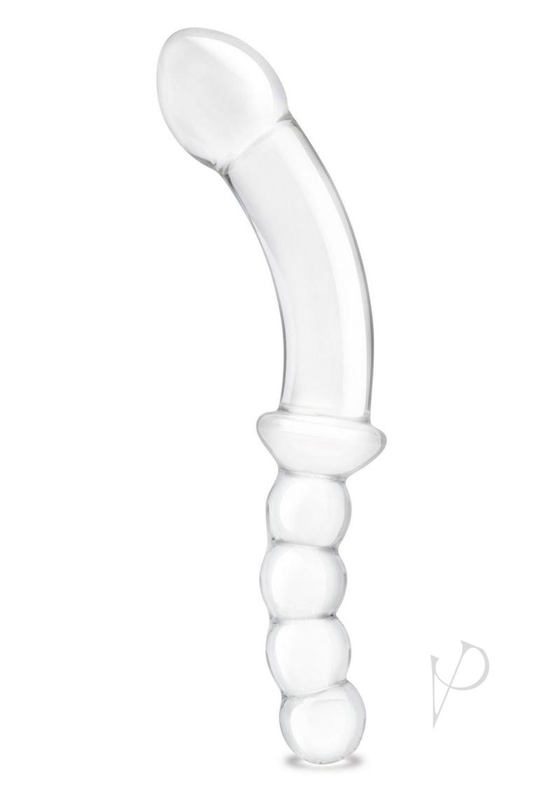 Glas Girthy Double Sided Glass Dong with Anal Bead Grip Handle - Clear - 12.5in