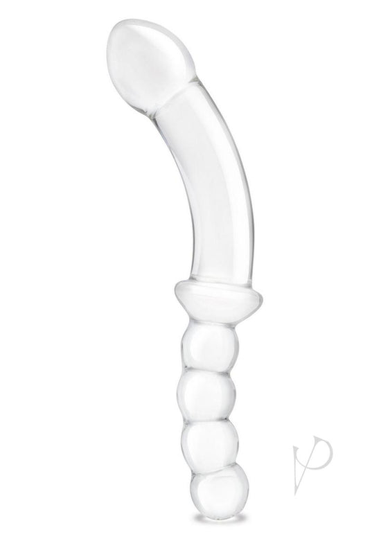 Glas Girthy Double Sided Glass Dong with Anal Bead Grip Handle - Clear - 12.5in