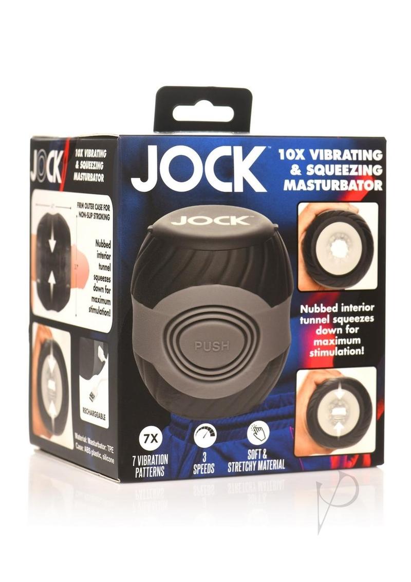 Jock 10x Vibrating and Squeezing Masturbator - Black/Clear/Grey