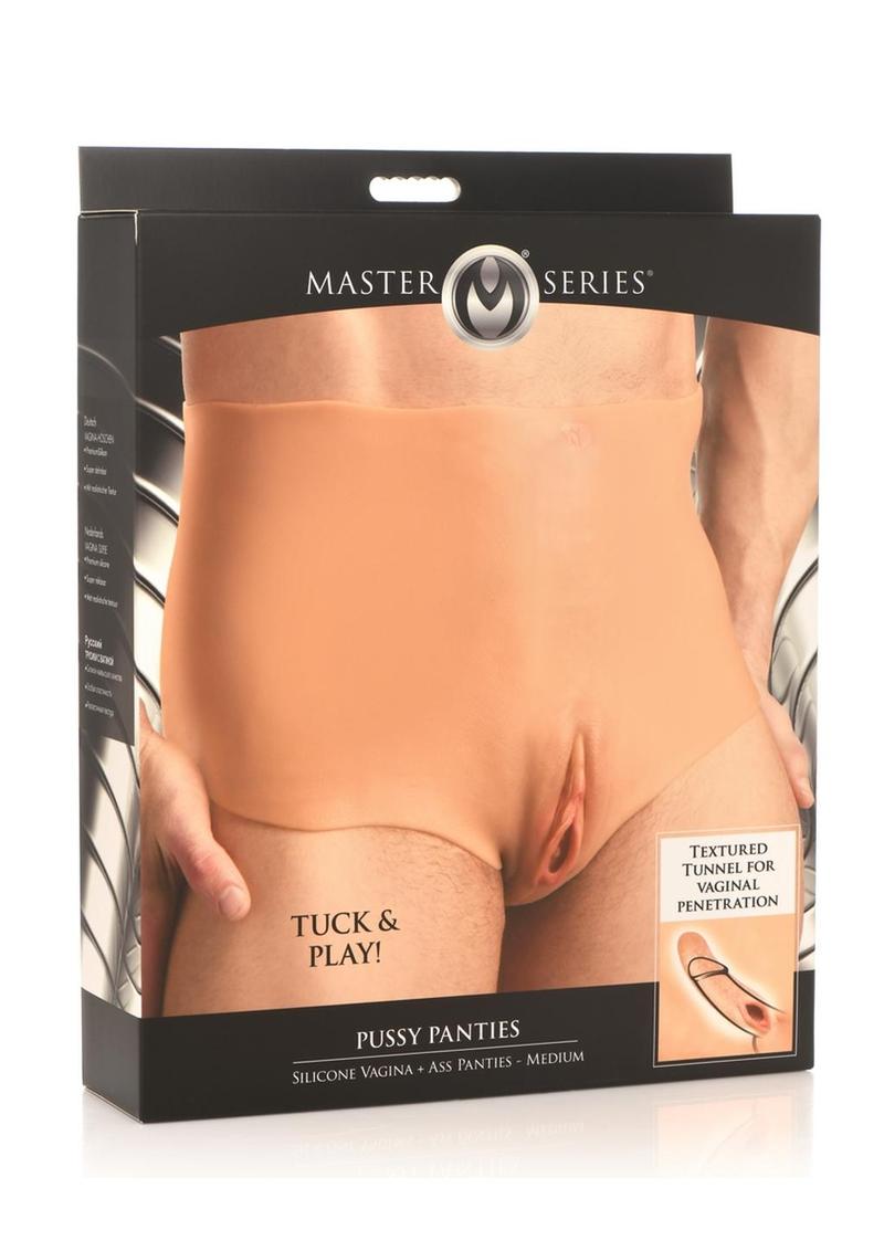 Master Series Pussy Panties Silicone Wearable Vagina/Ass Panties - Vanilla - Medium
