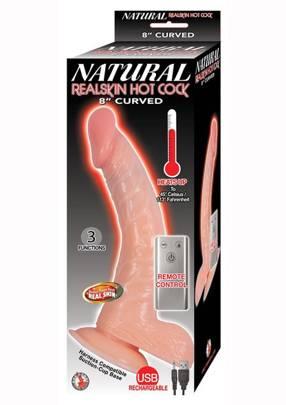 Natural Realskin Hot Cock Curved Warming Rechargeable Dildo - Vanilla - 8in