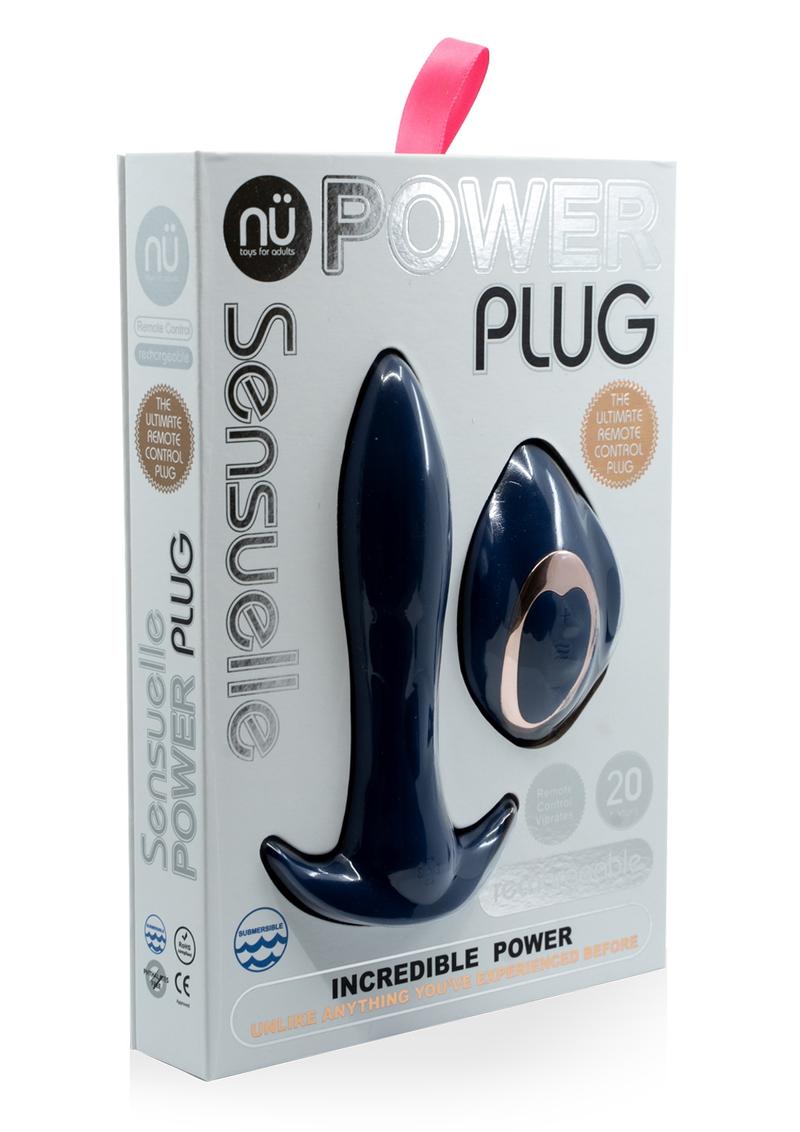 Nu Sensuelle Power Plug Rechargeable Silicone Vibrating Butt Plug - Blue/Navy Blue