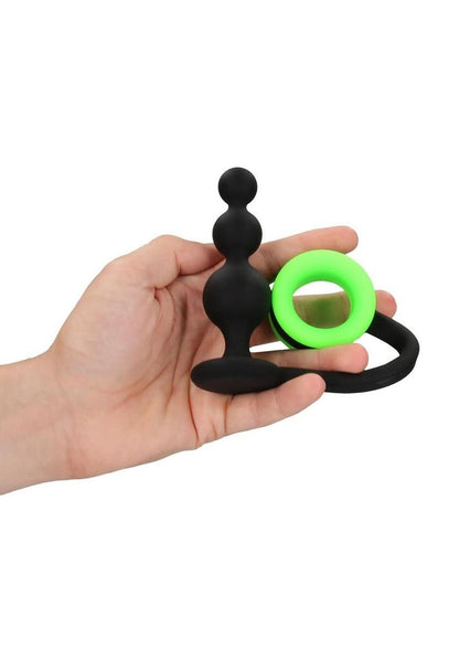Ouch! Beads Butt Plug with Cock Ring Silicone