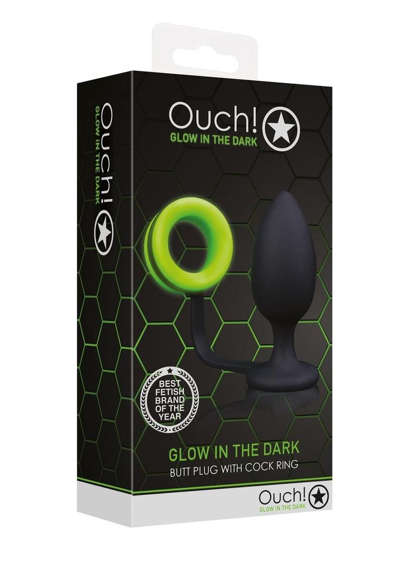 Ouch! Butt Plug with Cock Ring Silicone - Glow In The Dark/Green