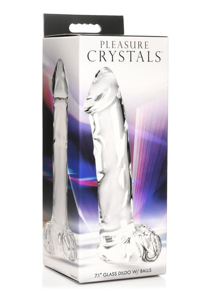 Pleasure Crystals Glass Dildo with Balls - Clear - 7.1in