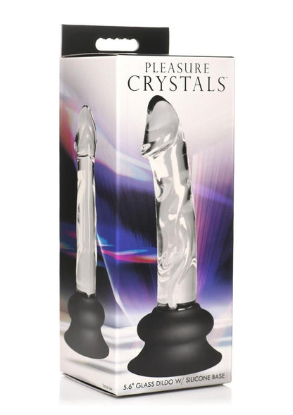 Pleasure Crystals Glass Dildo with Silicone Base - Black/Clear - 6.5in