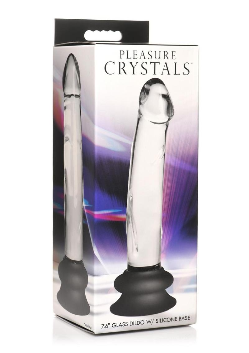 Pleasure Crystals Glass Dildo with Silicone Base - Black/Clear - 7.6in