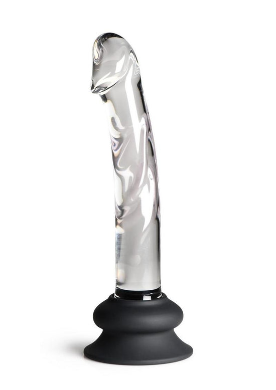 Pleasure Crystals Glass Dildo with Silicone Base - Black/Clear - 7in