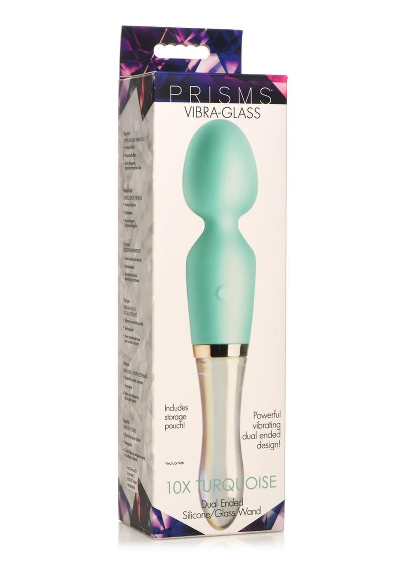 Prisms Vibra-Glass 10x Dual End Rechargeable Silicone Glass Wand - Blue/Turquoise