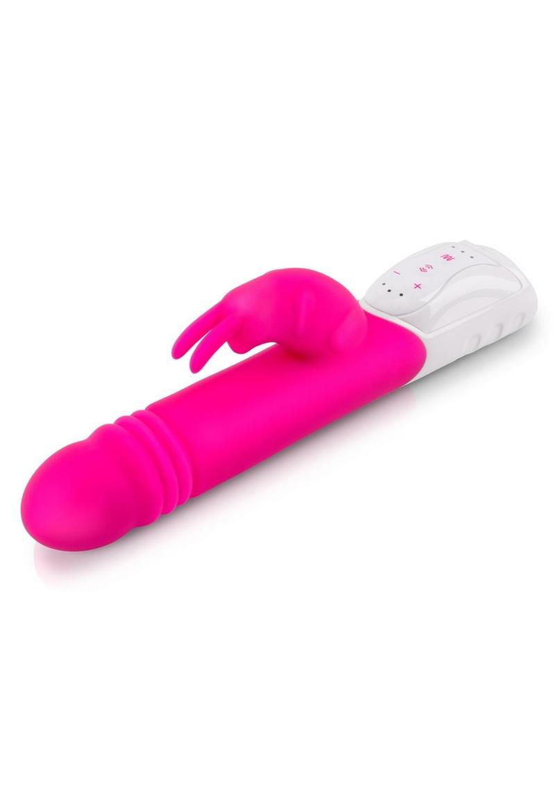 Rabbit Essentials Silicone Rechargeable G-Spot Thrusting Rabbit Vibrator - Hot Pink/Pink