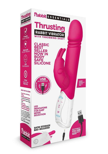 Rabbit Essentials Silicone Rechargeable Thrusting Rabbit Vibrator - Hot Pink/Pink