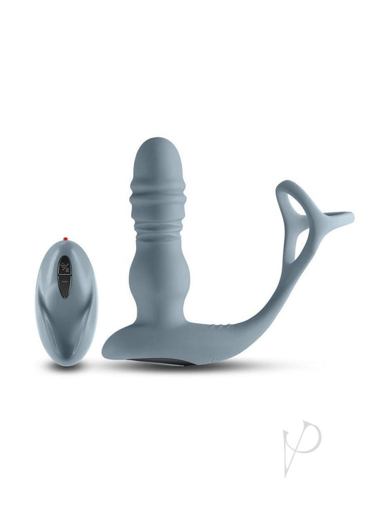 Renedage The Handyman Rechargeable Silicone Cock Ring and Prostate Massager with Remote - Gray/Grey