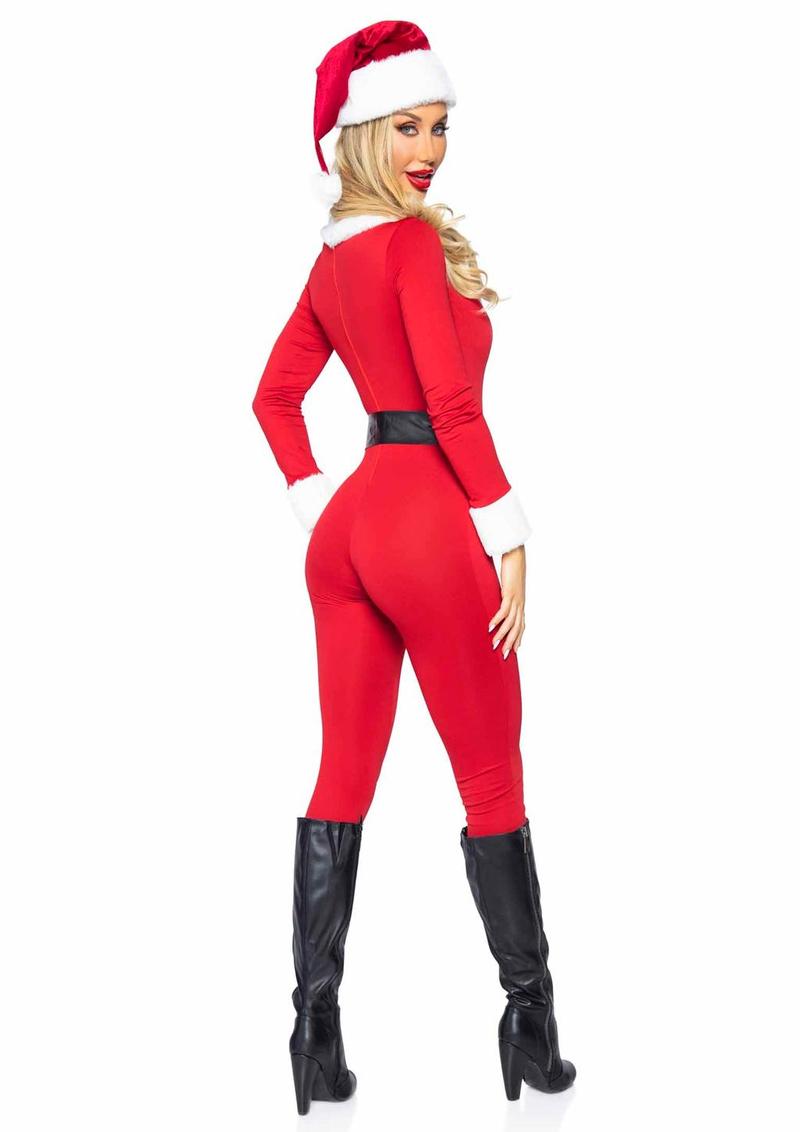 Leg Avenue Santa Baby 3-Piece Costume: Spandex Jumpsuit with Faux Fur Trim, Belt and Santa Hat