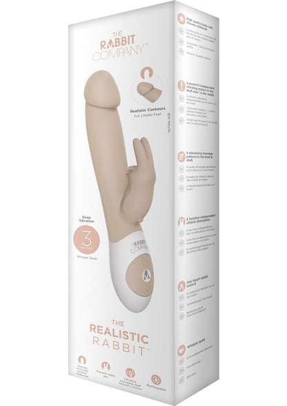 The Realistic Rabbit Rechargeable Silicone Triple Vibrator - Cream/Tan