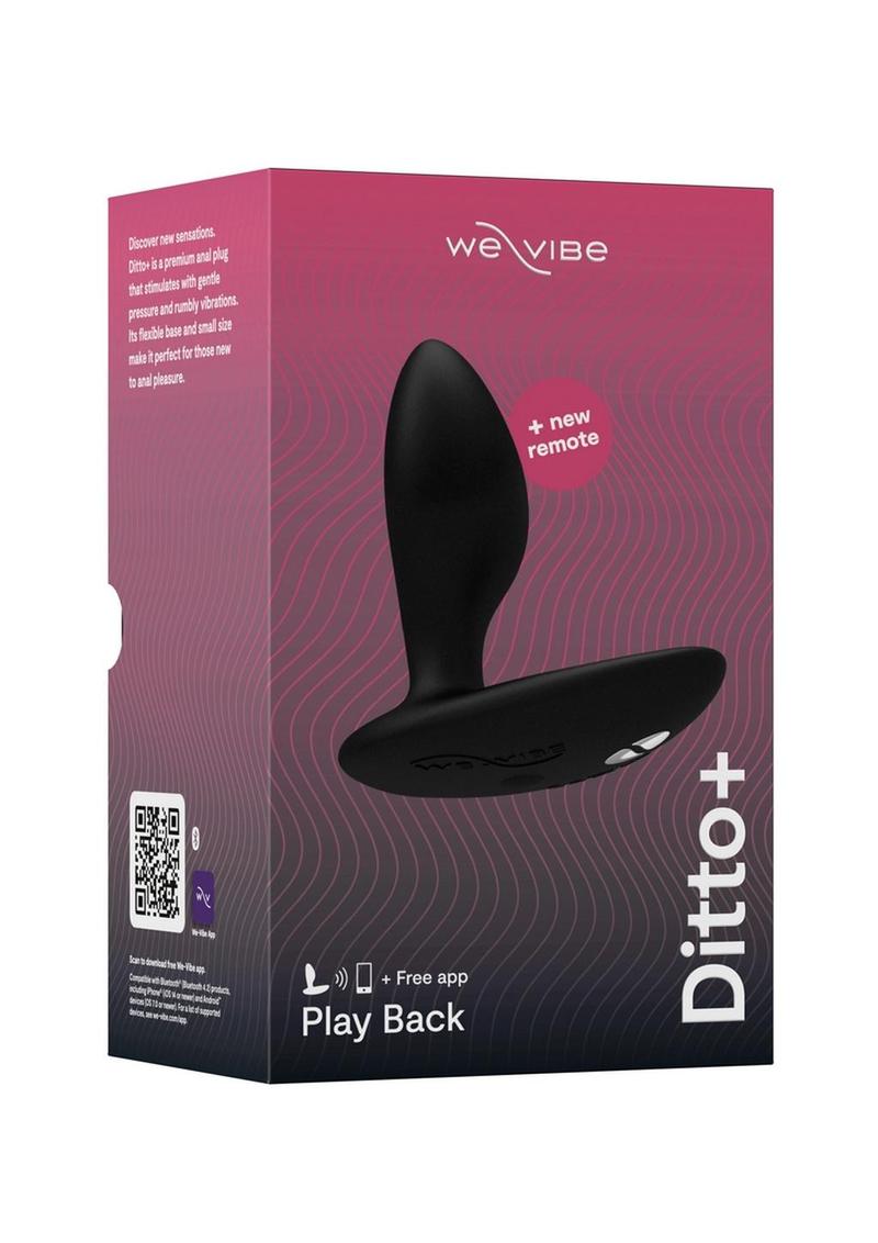 We-Vibe Ditto+ App Compatible Vibrating Rechargeable Silicone Butt Plug with Remote Control - Satin - Black