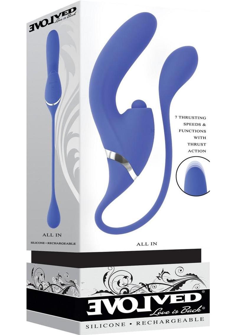 All In Rechargeable Silicone Dual Vibrator - Blue