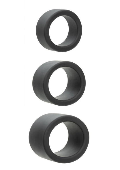 Alpha Liquid Silicone Cock Ring Endurance - Black - 3 Piece/Set