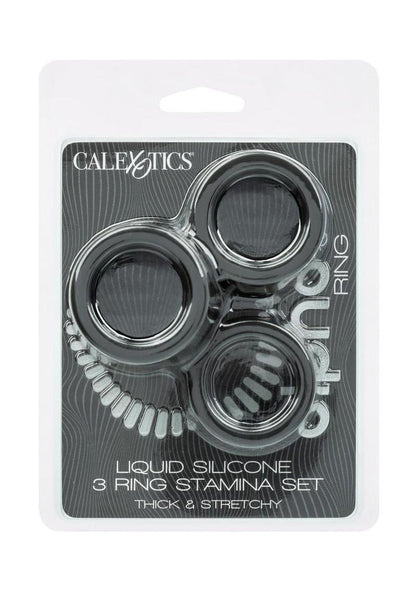Alpha Liquid Silicone Cock Ring Endurance - Black - 3 Piece/Set