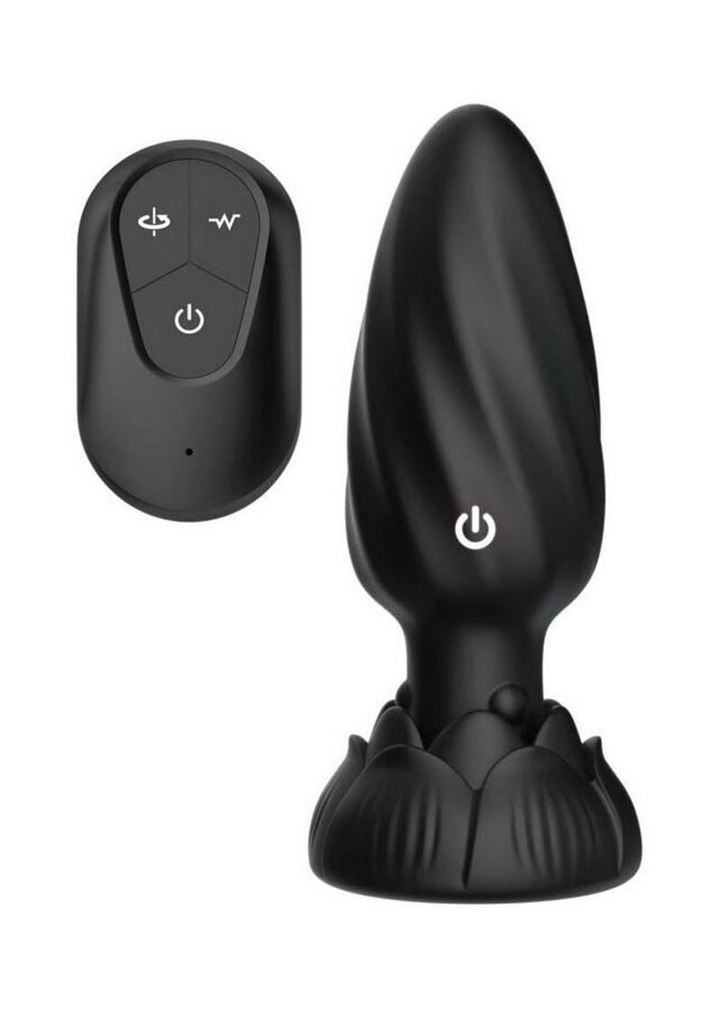 Atomic Rotating Vibrating Rechargeable Silicone Plug with Remote Control - Black