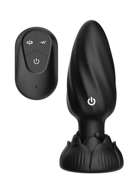 Atomic Rotating Vibrating Rechargeable Silicone Plug with Remote Control - Black