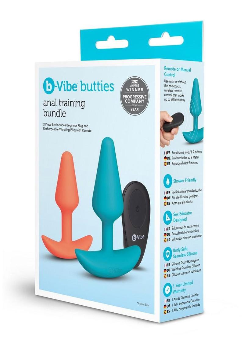B-Vibe Butties Silicone Anal Training Set with Remote Control - Orange/Teal - 2 Pc