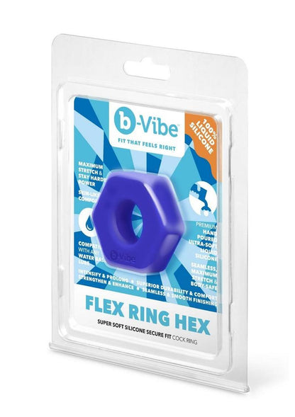 B-Vibe Flex Ring Hex Silicone Cock Ring - Blue
