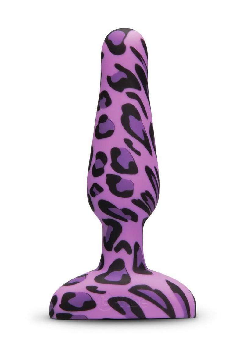 B-Vibe Novice Plug Rechargeable Silicone Anal Plug with Remote Control - Animal Print/Leopard/Purple