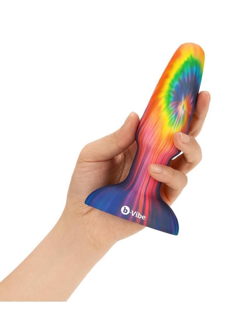 b-Vibe Peace and Love Rechargeable Silicone Rimming Plug with Remote Control - Tie-Dye