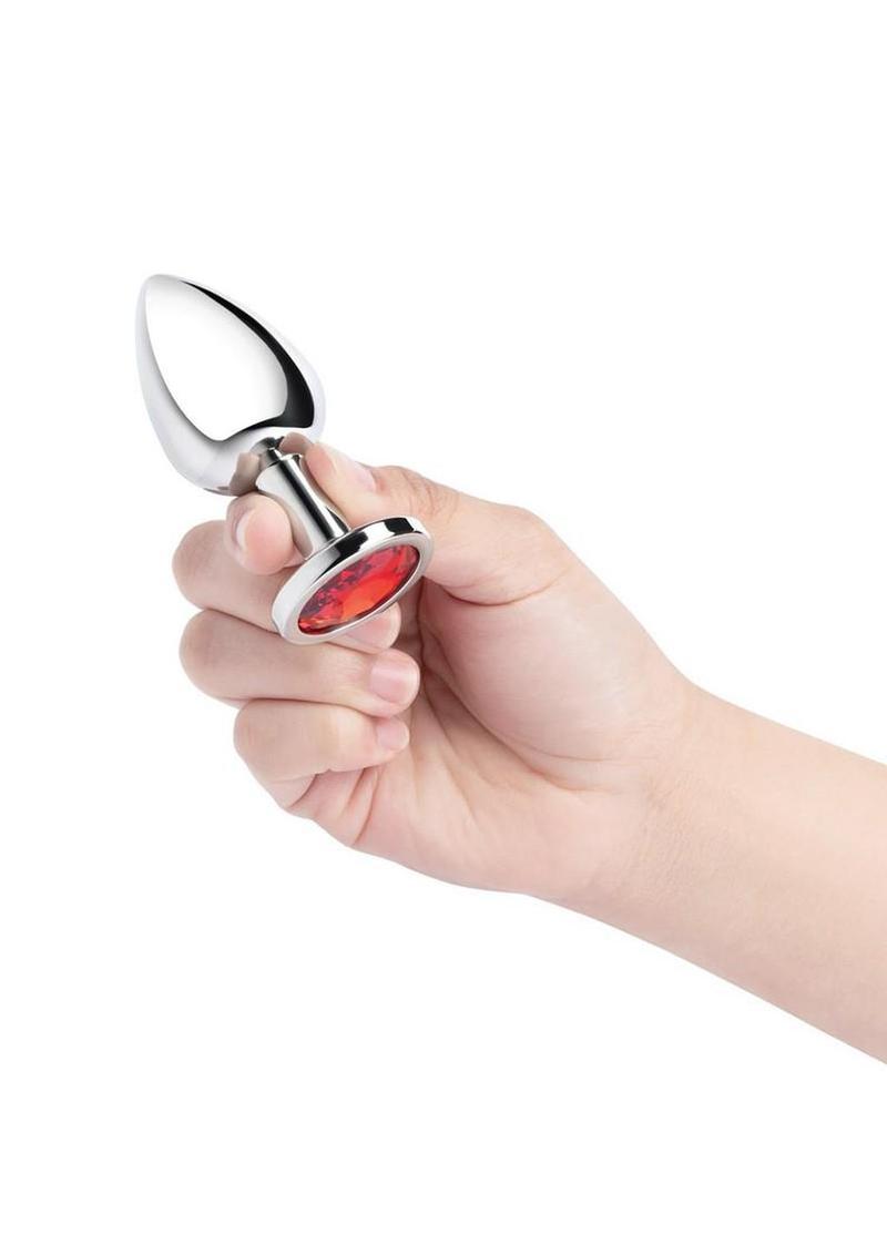 B-Vibe Butties 3.25 Inch Stainless Steel Jewel Butt Plug - Ruby Red