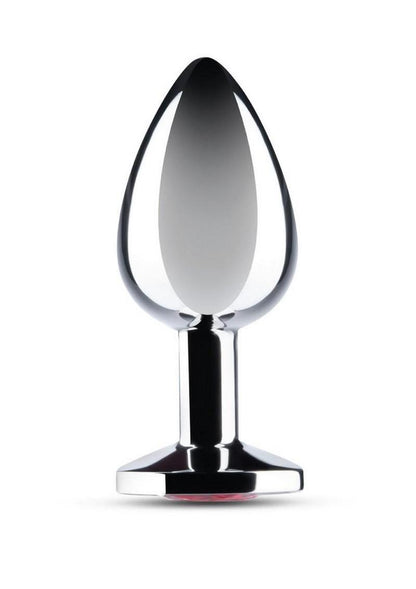 B-Vibe Stainless Steel Jewel Butt Plug - Red/Silver - 3.25in