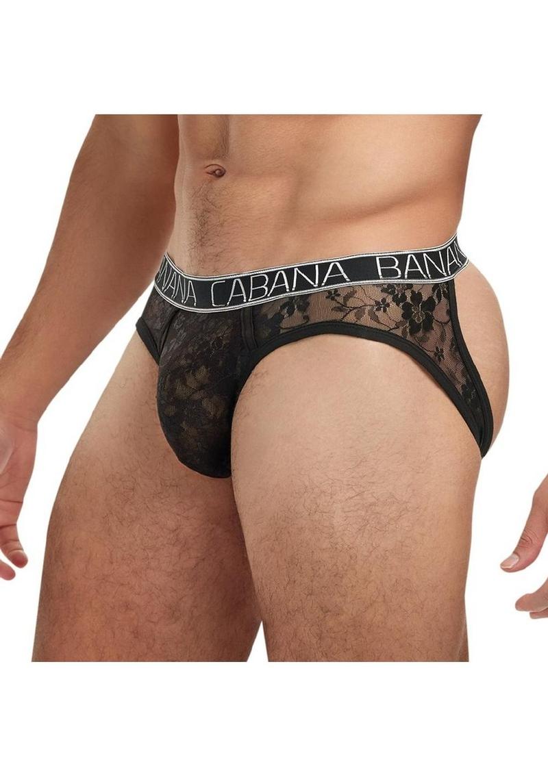 Banana Cabana Lace Nights Open Back Brief - Black - Large/Medium