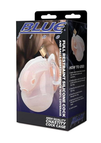 Blueline Full Restraint Silicone Cock and Balls Chastity Device 100% Coverage - White