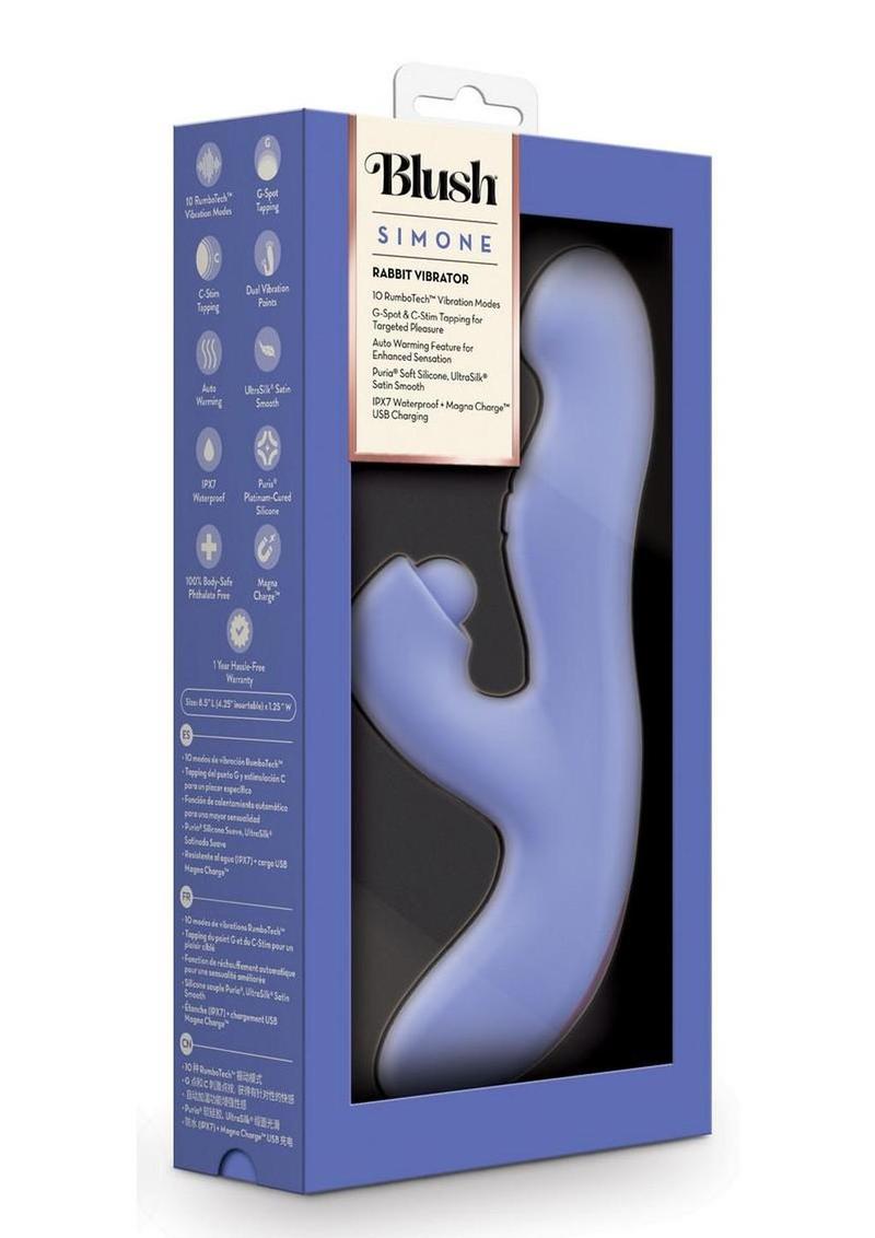 Blush Collection Simone Rechargeable Silicone Tapping Rabbit Vibrator - Blue