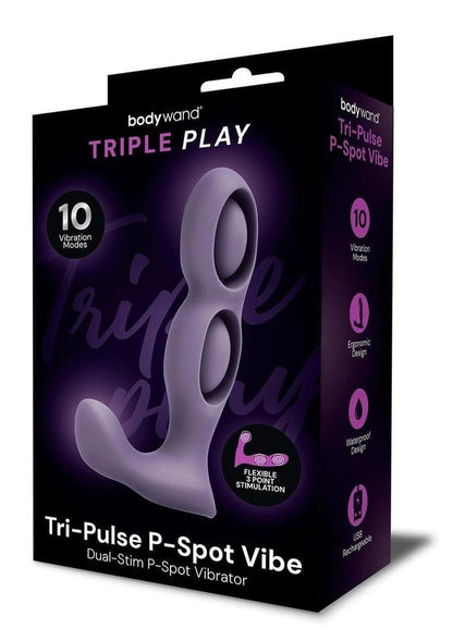 Bodywand Triple Play Tri-Pulse P-Spot Vibe Rechargeable Silicone Dual-Stim Prostate Vibrator - Purple