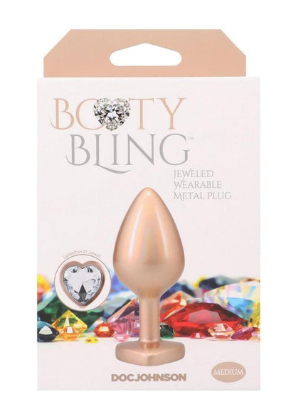 Booty Bling Heart Diamond Jeweled Wearable Metal Plug - Gold/Metal - Medium