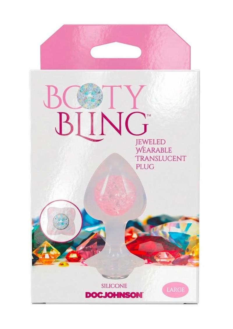 Booty Bling Jeweled Wearable Translucent Silicone Anal Plug - Clear - Large