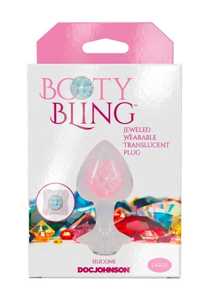 Booty Bling Jeweled Wearable Translucent Silicone Anal Plug - Clear - Large
