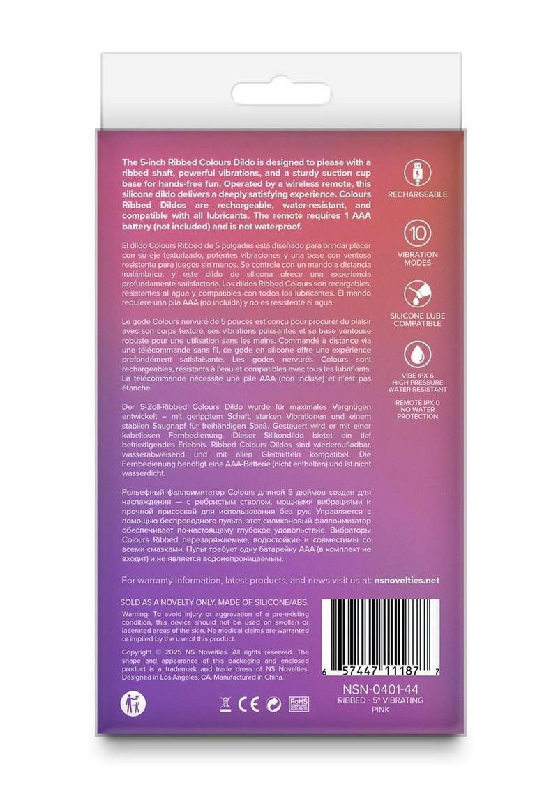 Colours Ribbed Rechargeable Silicone Vibrating Dildo with Remote Control