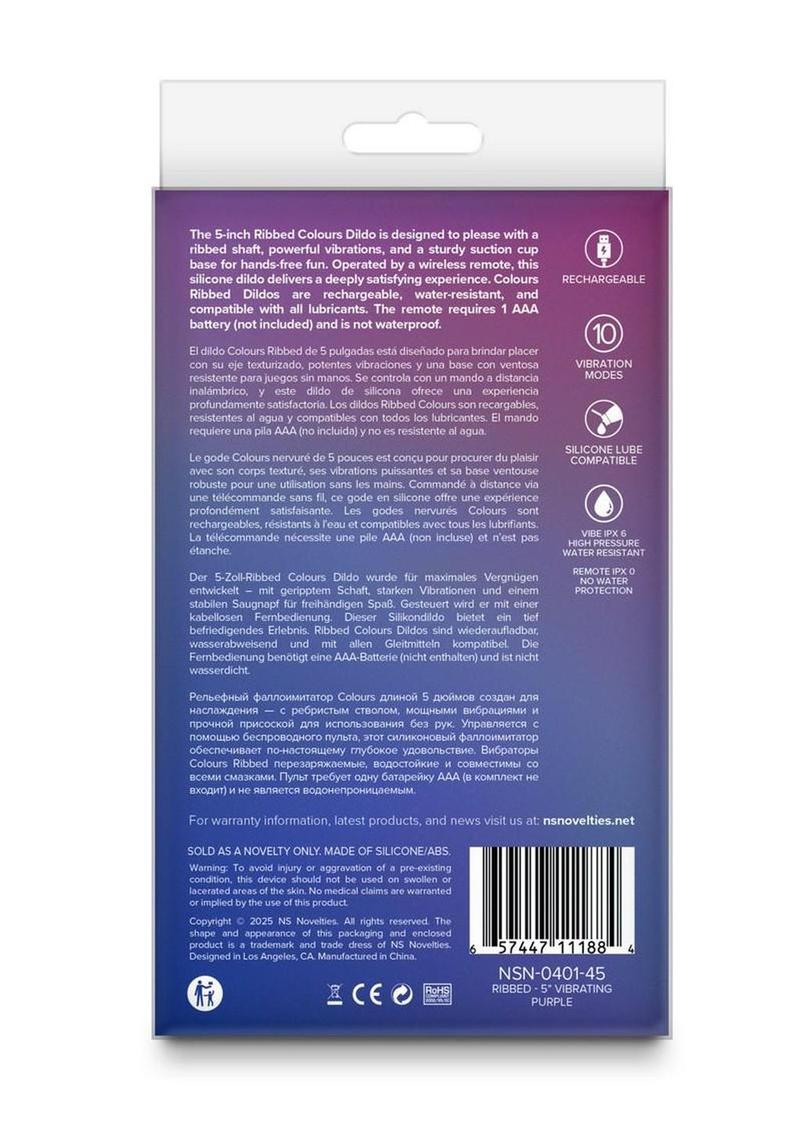 Colours Ribbed Rechargeable Silicone Vibrating Dildo with Remote Control