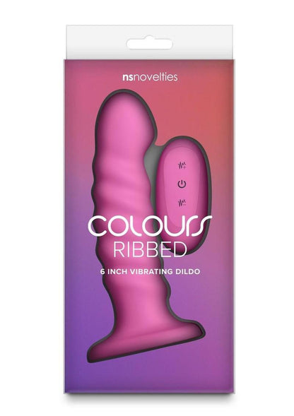 Colours Ribbed Rechargeable Silicone Vibrating Dildo with Remote Control - Pink - 6in