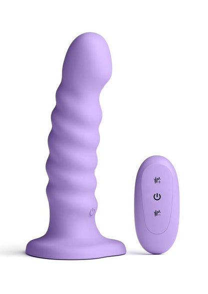 Colours Ribbed Rechargeable Silicone Vibrating Dildo with Remote Control - Purple - 6in
