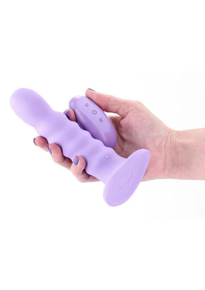 Colours Ribbed Rechargeable Silicone Vibrating Dildo with Remote Control