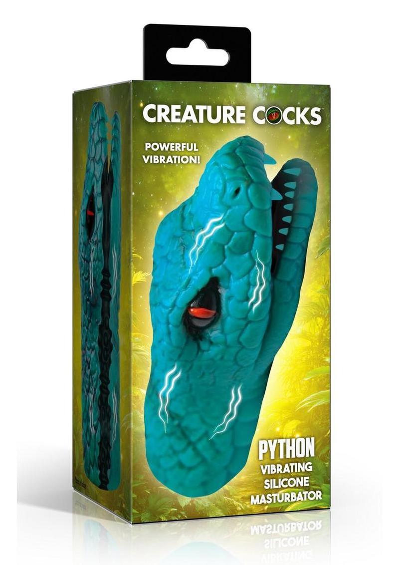 Creature Cocks Python Vibrating Rechargeable Silicone Masturbator - Black/Green