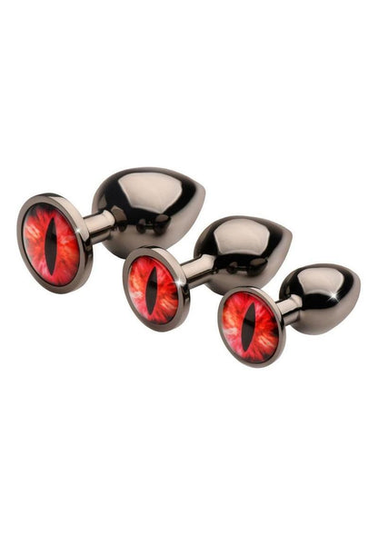 Creature Cocks Red Eye Metal Butt Plug - Black/Metal/Red - 3 Piece/Set