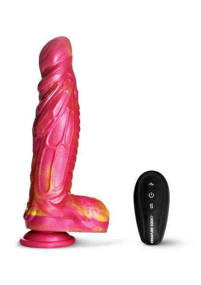 Creature Cocks Vespid Thrusting and Vibrating Silicone Dildo with Remote - Orange/Pink