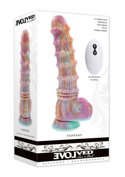 Fantasy Rechargeable Silicone Vibrating Dildo with Remote - Multicolor