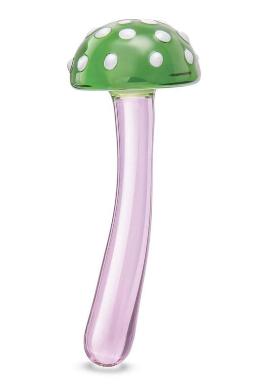 Glas Magic Mushroom Glass Dildo - Green/Pink - 7.5in